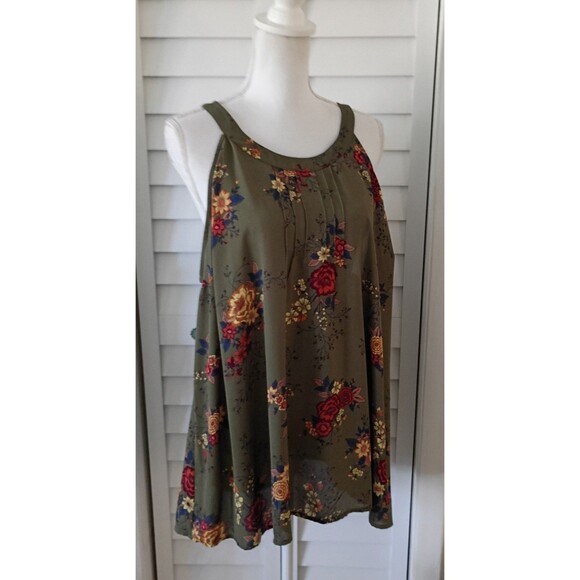 Torrid Olive Green Floral Halter Neck Tank Top Georgette 2 2X - Picture 1 of 7